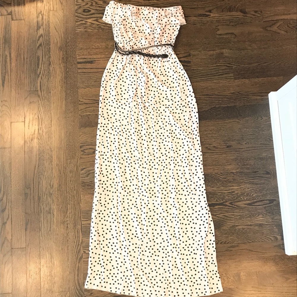 **CLOSET CLEAR OUT** Strapless white and black polka dot maxi